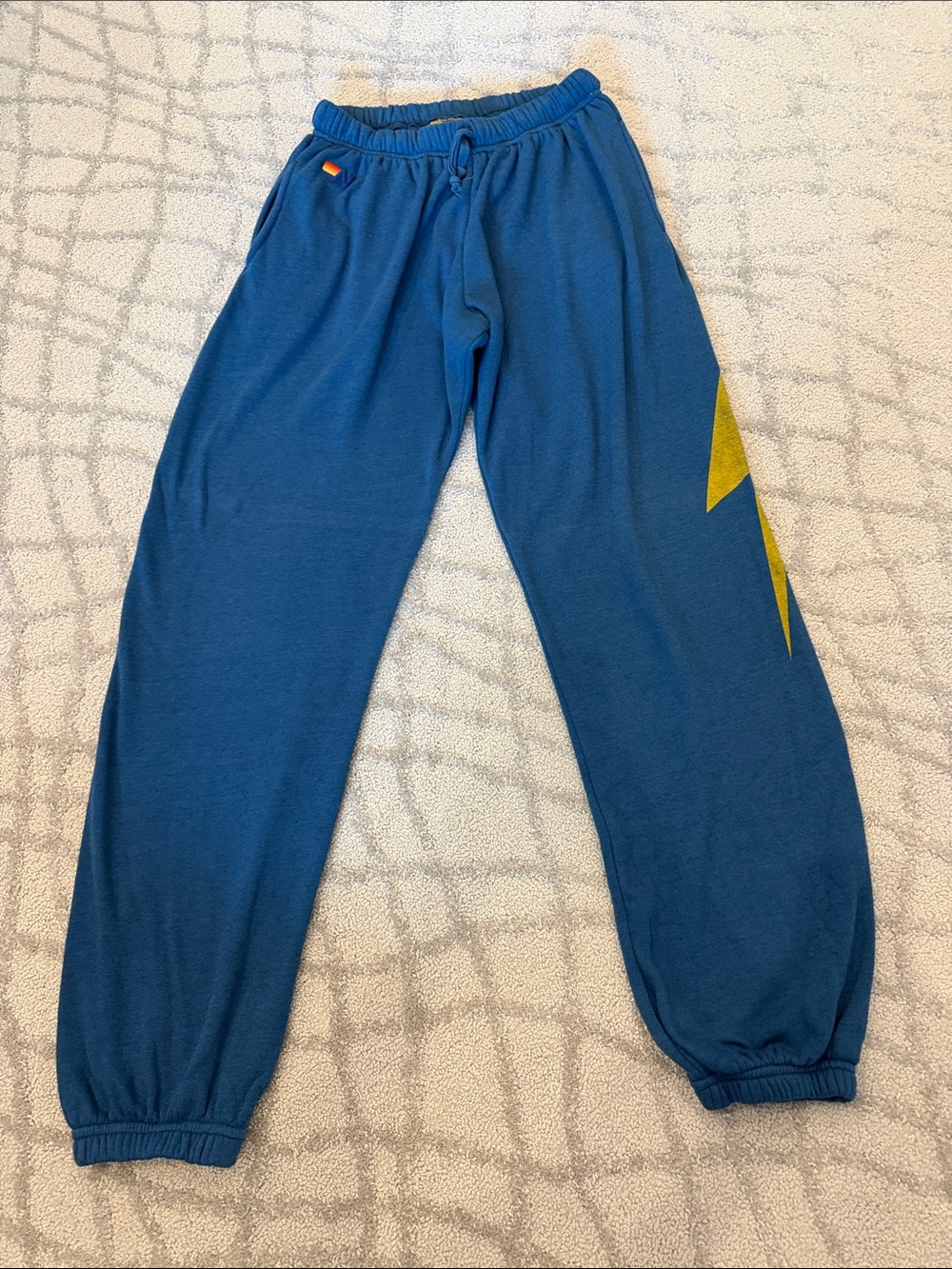 Aviator Nation Blue Joggers with Yellow Lightning bolt